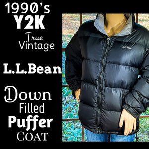 ▪️VTG▪️LL BEAN▪️1990's Y2K Black & Gray Down Filled Unisex Puffer Jacket Coat